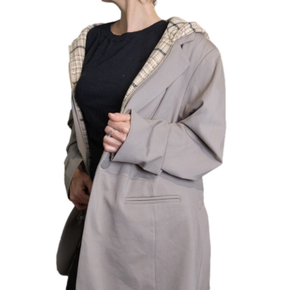 NEW Size 22W Blazer Jacket neutral houndstooth hood pockets PEACE LOVE W… - Picture 2 of 13